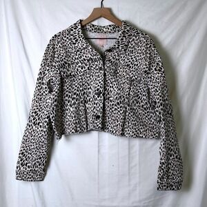 Candies Women Cropped Jacket Leopard Print Size XL Mobwife Animal Print Edgy